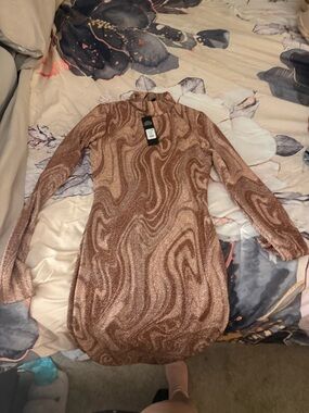 Fashion Nova Rose Gold Long Sleeve Mini Dress
